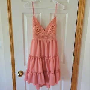 Dusty Rose Sleeveless Dress With Lace Detail